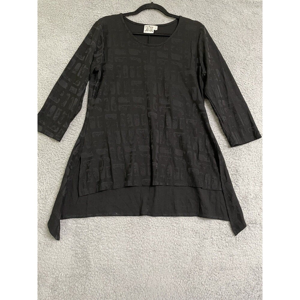 Parsley & Sage Black Hi Lo Blouse 3/4 Sleeves textured 100% cotton Womens Medium